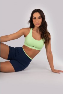 Short com Bolsos e Cós de Vira (Azul Marinho / Verde) | Ref: K4568-A
