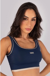 Top com Vivo no Vies e Vira no Cós (Azul Marinho / Bege Platinado) | Ref: K4569-A