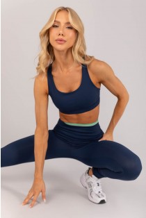 Calça Legging com Vivo na Vira (Azul Marinho / Verde Menta / Off-White) | Ref: K4583-A