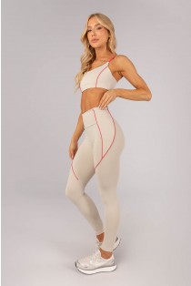 Calça Legging com Bolso e Vivo nas Laterais (Bege / Rosa Pink) | Ref: K4589-B