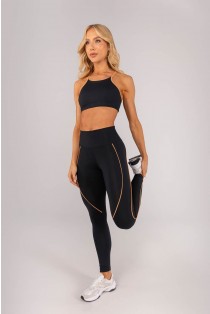 Calça Legging com Vivos (Preto / Caramelo) | Ref: K4598-A