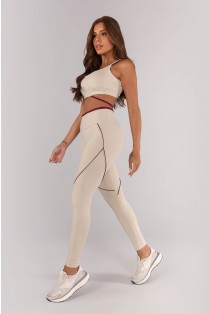 Calça Legging com Detalhe Vivo e Vira (Off-White / Vinho) | Ref: K4615-A