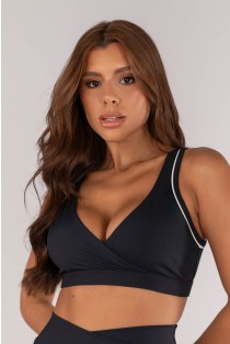 Top com Frente Transpassada e Detalhe Vivo no Viés (Preto / Vanilla) | Ref: K4617-A