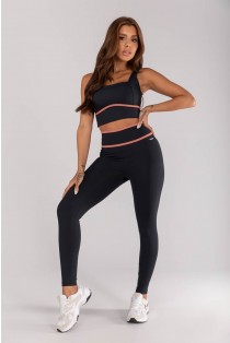 Calça Legging com Passante no Cós (Preto / Telha) | Ref: K4625-A