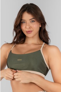 Top com Alças Reguláveis Cruzadas (Verde Militar / Champagne) | Ref: K4329-C