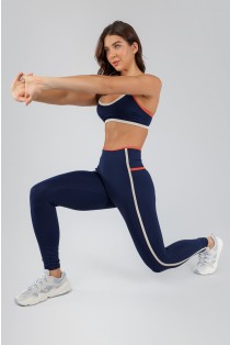 Calça Legging sem Cós Aparente e Listras (Azul Marinho / Cobre / Off-White) | Ref: K4713-A