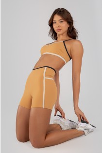 Short sem Cós Aparente e Listras (Caramelo / Preto / Off-White) | Ref: K4714-B