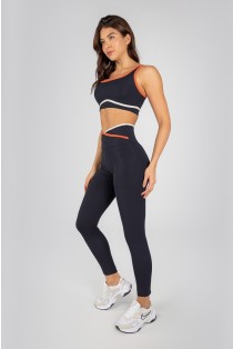 Calça Legging Mix com Cós Transpassado com Duo Vira (Preto / Cobre / Off-White) | Ref: K4722-A
