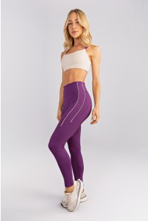 Calça Legging com Vivos Duplos Coloridos (Ametista / Off-White) | Ref: K4748-A