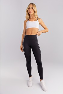 Calça Legging com Vivos Duplos Coloridos (Preto / Branco) | Ref: K4748-B