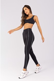 Calça Legging com Bolsos e Vivo (Preto / Glacial) | Ref: K4647-D