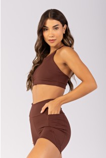 Short com Bolsos e Recortes (Café) | Ref: K4783-B