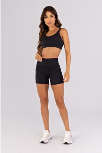 Short com Recortes e Vira Contrastante (Preto / Telha) | Ref: K4792-B