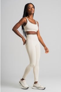 Calça Legging com Recortes e Viés na Cintura (Off-White / Oliva) | Ref: K4515-B