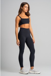 Calça Legging sem Cós Aparente e Recorte Lateral (Preto) | Ref: K4828-B
