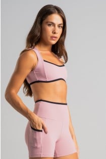 Short com Bolsos e Cós Contrastante (Blush / Preto) | Ref: K4832-B