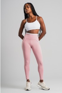 Calça Legging com Bolsos e Vivos Contrastantes (Blush / Branco) | Ref: K4834-A