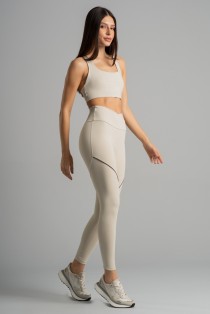 Calça Legging com Cós Transpassado e Vivo (Off-White / Trufa) | Ref: K4858-A