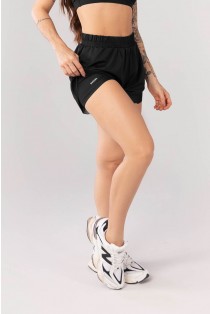 Short Duplo com Barra em Tule (Preto) | Ref: K4098-A