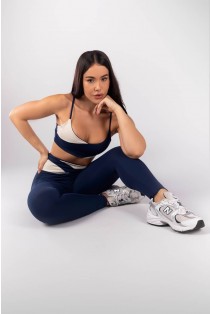 Calça Legging com Recortes no Cós (Azul Marinho / Bege) | Ref: K4111-A