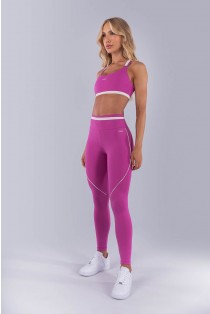 Calça Legging com Faixa N Cós e Vivo (Rosa Fúcsia / Off-White) | Ref: K4490-B
