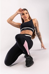 Calça Legging com Recortes e Pesponto de Cobertura (Preto / Off-White / Rosa) | Ref: K3781-A