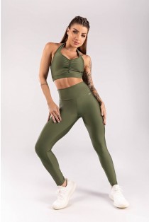 Calça Legging com Levanta Bumbum e Franzido no Cós (Verde Militar) | Ref: K3983-B