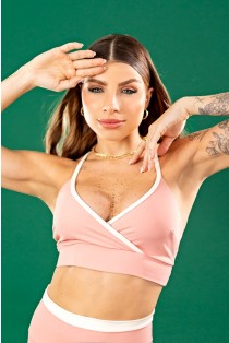 Top com Alças Transpassadas e Viés Vivo (Rosa Claro / Off-White) | Ref: K3974-B