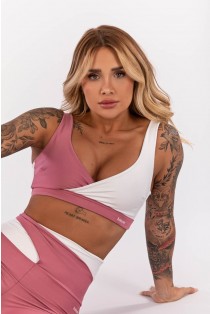 Top com Frente Transpassada (Rosa / Branco) | Ref: K4019-A