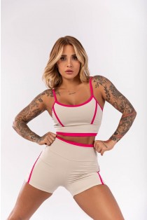 Top com Alça e Chapado (Off-White / Rosa) | Ref: K4007-A