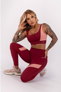 Calça Legging Bicolor com Recortes (Vinho / Rosa Claro) | Ref: K4011-A