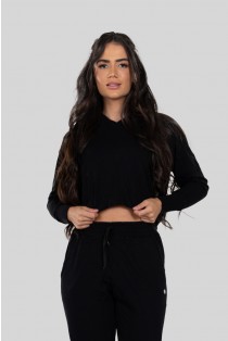 Casaco Curto de Moletom com Capuz (Preto) | Ref: K2896-A