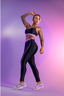 Calça Legging com Vira e Vivo (Azul Marinho / Lilás) | Ref: K4013-A