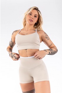 Short com Vira (Bege / Branco) | Ref: K4048-A