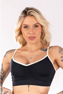 Top com Alças e Franzido (Preto / Off White) | Ref: K4067-A