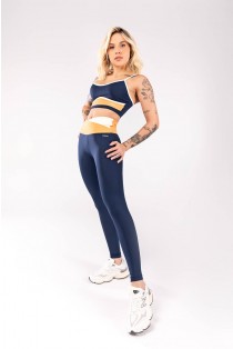 Calça Legging com Cós Transpassado (Azul Marinho / Laranja / Off White) | Ref: K4039-A