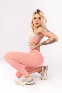 Calça Legging com Vira no Cós (Rosa / Bege) | Ref: K4054-A