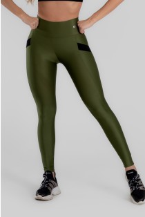 Calça Legging com Bolso e Detalhe em Elástico (Verde Militar) | Ref: K2946-E