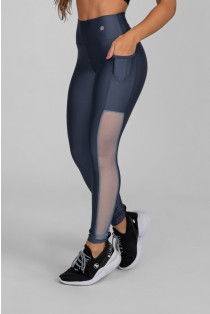 Calça Legging com Bolso e Faixa de Tule (Chumbo) | Ref: K2873-C