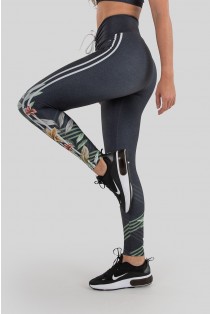 Calça Legging com Cadarço Estampa Digital (Bloom Stripes) | Ref: K3237-C