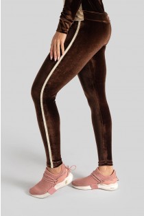 Calça Legging com Chapado Bicolor Veludo (Marrom / Bege) | Ref: K3089-A