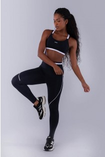 Calça Legging com Faixa N Cós e Vivo (Preto / Branco) | Ref: K4490-A