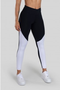 Calça Legging com Recorte Bicolor (Preto / Branco) | Ref: K3128-C