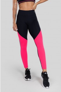 Calça Legging com Recorte Bicolor (Preto / Rosa) | Ref: K3128-B