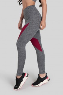 Calça Legging com Recorte (Cinza / Vinho) | Ref: K3153-C