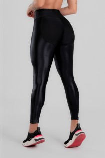 Calça Legging com Recorte de Cirrê Bumbum Up (Preto) | Ref: K2947-A