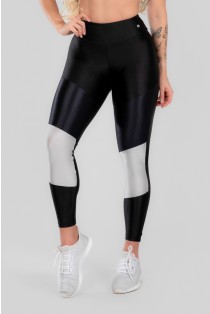 Calça Legging com Recorte Duplo Frontal (Preto / Prata) | Ref: K2963-C