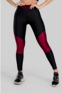 Calça Legging com Recorte e Cós com Elástico (Preto / Vinho) | Ref: K2969-A