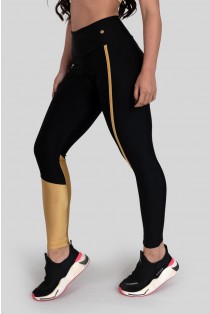 Calça Legging com Recorte e Chapado (Preto / Ouro) | Ref: K3145-B