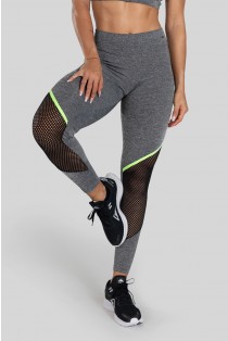 Calça Legging com Recorte em Tela (Cinza / Verde) | Ref: K3132-A